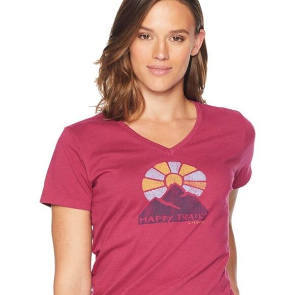Life Is Good Fuchsia Happy Trails V Neck Crusher Tee Large - Picture 1 of 7